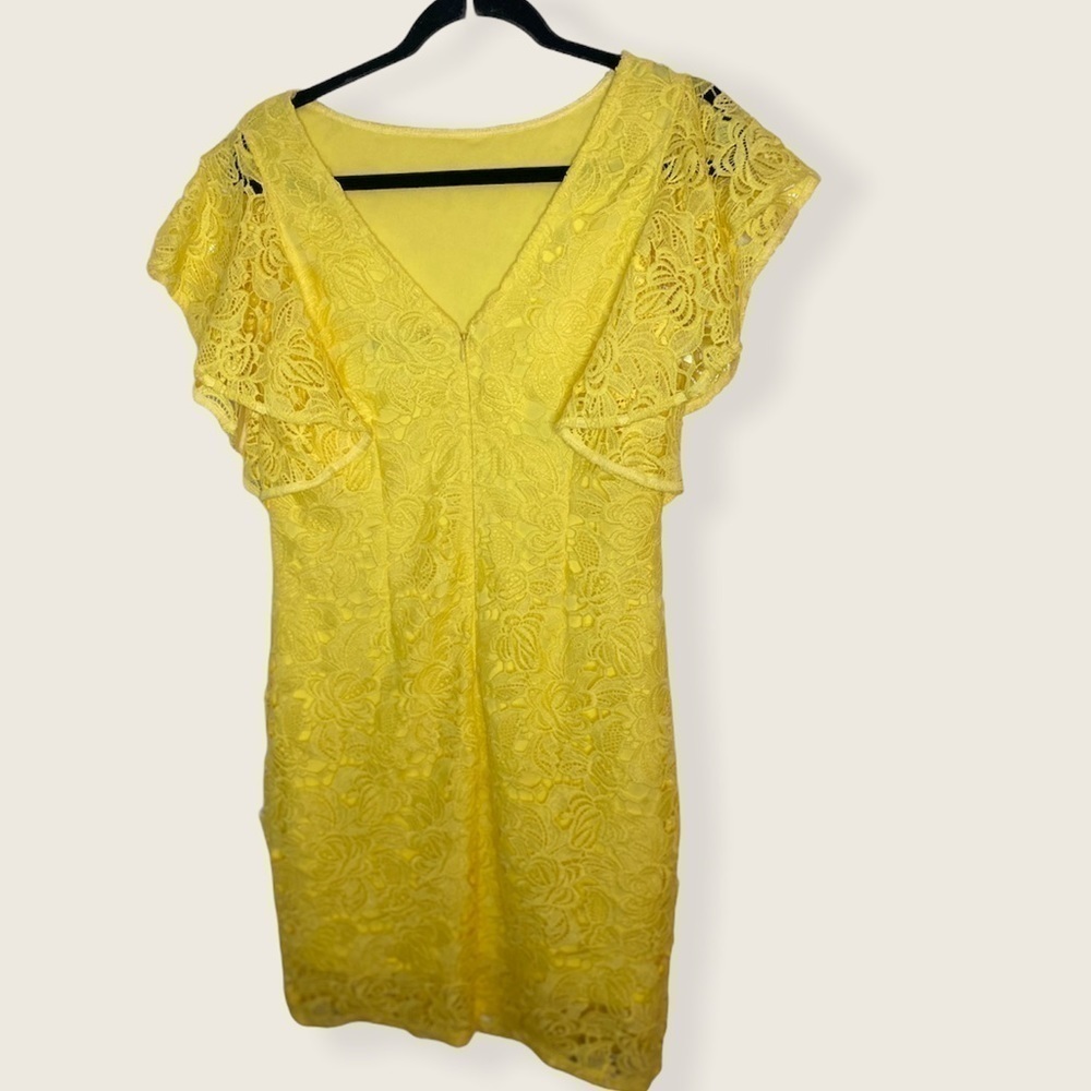 MARINA yellow cap sleeve lace dress - Picture 3 of 5